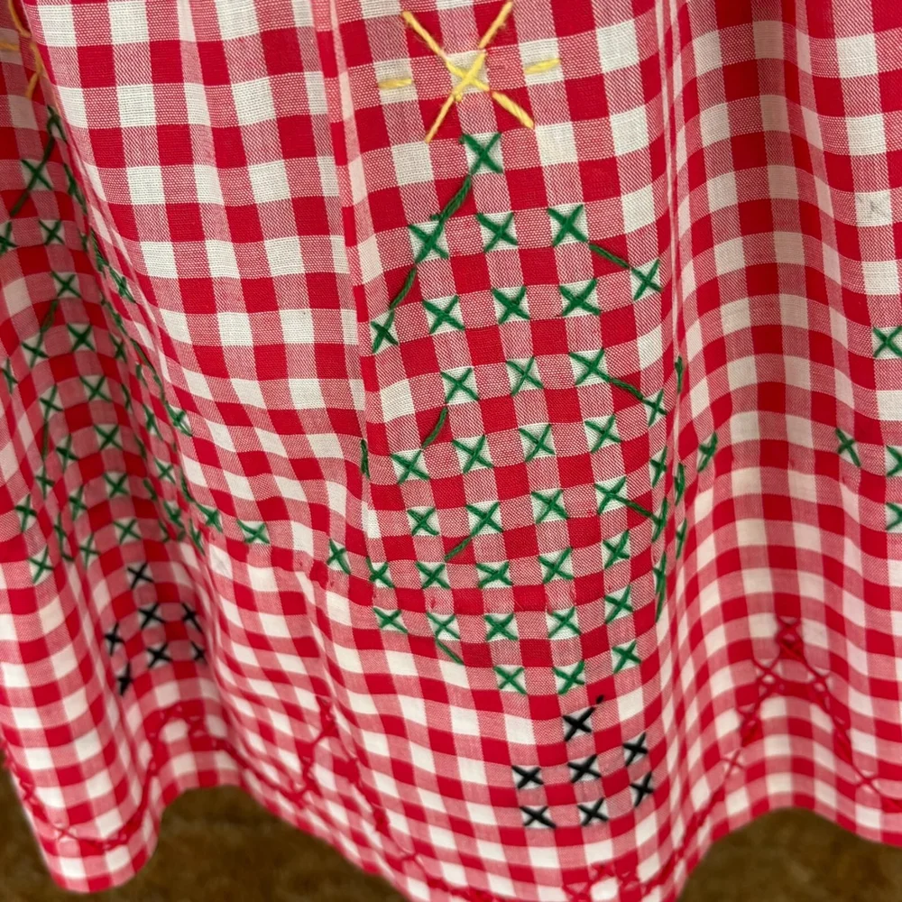 Vintage Red White Gingham Apron Christmas